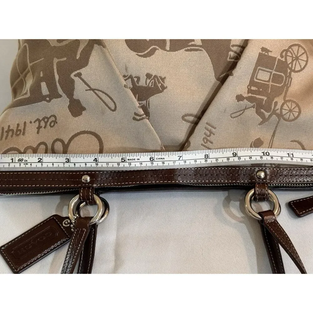 Coach Signature Khaki Satin Horse & Carriage Tote (2010) Br Leather A1049-F14482